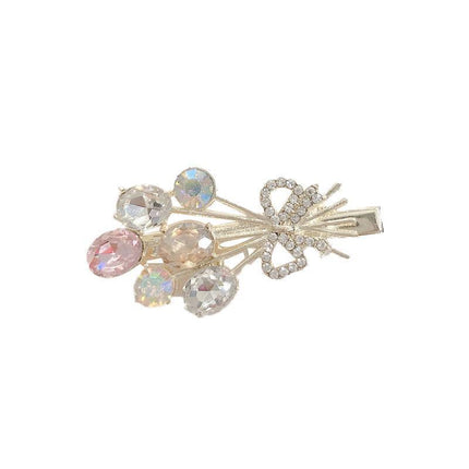 Fashion Women Crystal Hair Clip Barrette Rhinestone Flower Spring Pearl Hairpins - Aimall