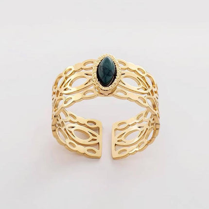 Malachite Green Gold Ring Adjustable That Does Not Fade Opening Design Gift - Aimall