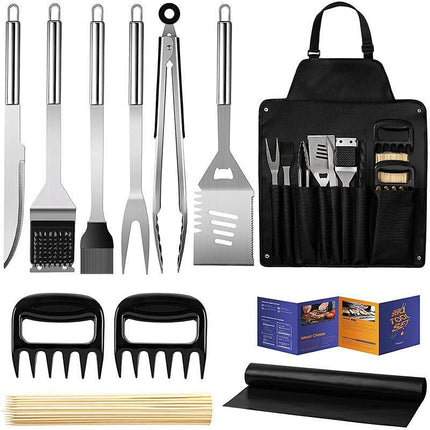 Stainless Steel BBQ Tool Set, Barbecue Grill Tool Set Storage Apron Picnic Gift - Aimall