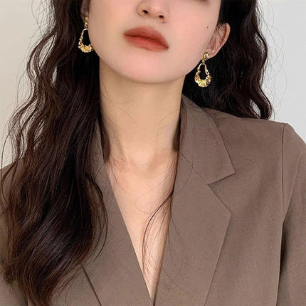 Vintage Ruffled Earrings for Women Retro Irregular Design Fashion Jewelry Gift