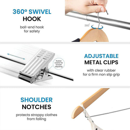 10 Pcs Wooden Non-Slip Wide Shoulder Clothes Hanger with Clip for Hotel Wardrobe