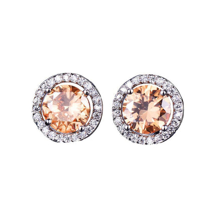 Female Round Zircon Stud Earrings Full Diamond Boucle Big Hollow Cubic Gift - Aimall