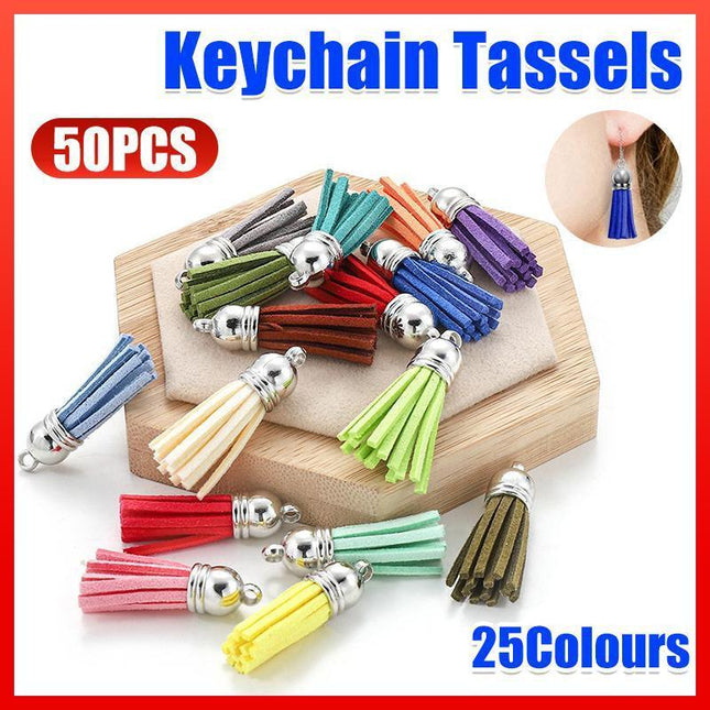 50X Leather Key Chain Ring Tassel Pendants Bulk Mixed DIY Crafts Jewelry Making - Aimall