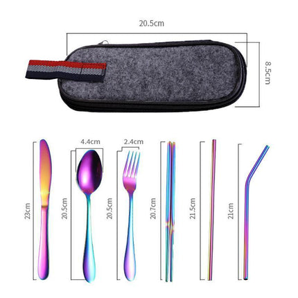 8PCS Portable Stainless Steel Tableware Dinnerware Travel Camping Cutlery Set - Aimall