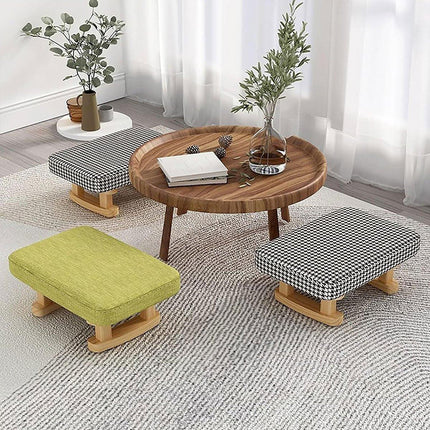 1PC Small Solid Wood Fabric Stool Creative Retro Footstool for Living Room Seat