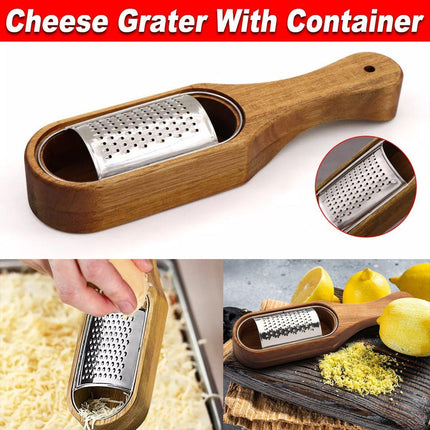 Premium Stainless Steel Cheese Grater with Acacia Wood Handle Scraper Planer