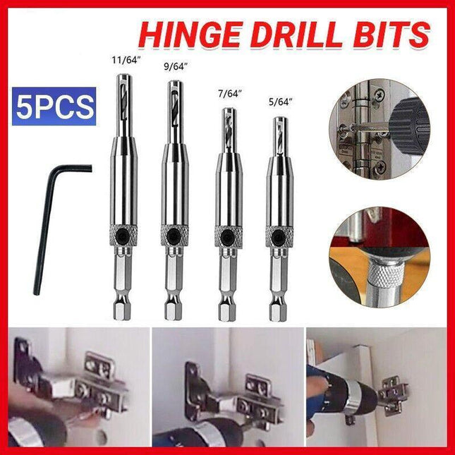 4X Self-Centering Drill Bits Hex Shank Pilot Door Drawer Hinge Hole Screw Guide - Aimall