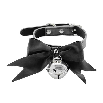 Punk Style Bow Bell Choker Adjustable Collar PU Leather Neckchain Necklace
