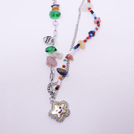 Colourful Flower Smiley Necklace Collarbone Chain Cheerful Women Accessory