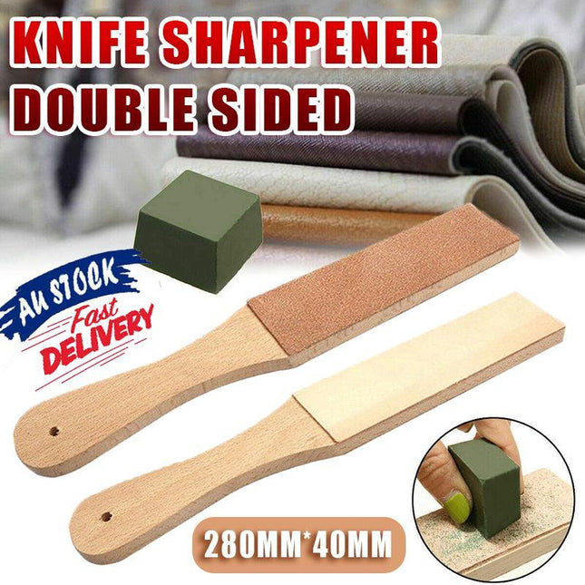 Dual Sided Leather Blade Strop Cutter Razor Sharpener Polishing Wooden Handle HG - Aimall