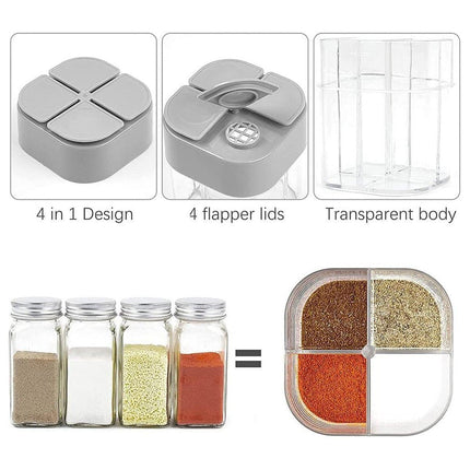 4X 4 in1 Seasoning Jar 4 Compartment Spice Storage Box Kitchen Organisation Case