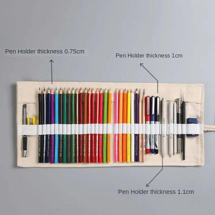 48/72 Hole Canvas Roll Pen Bag Pencil Case for Colored Pencils and Sketch Tools