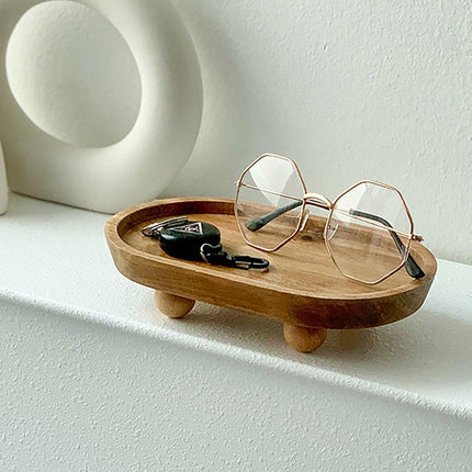 Wooden Oval Tray Multifunctional Dinner Plate Food Dish Ornaments Key Storage