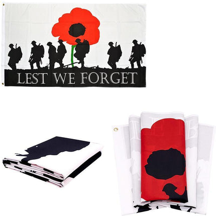 Large Lest We Forget Flag Heavy Duty ANZAC Day Poppy 90 X 150 CM - 3ft x 5ft - Aimall