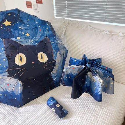 Cartoon Cat Folding Umbrella UV Protection Portable Sun Rain Dual-use Sunshade