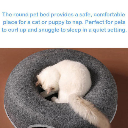 Cat Tunnel Bed Felt Pet Puppy Nest Cave House Round Donut Interactive Play Toy S Size - Aimall