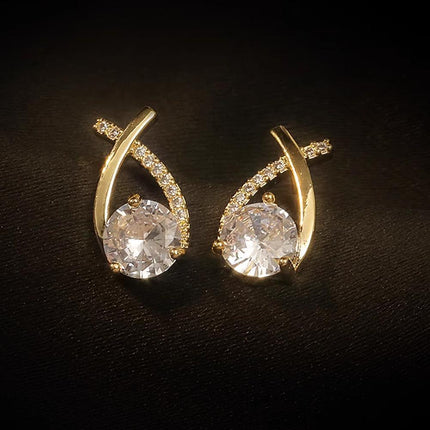 Gold Zircon Crossed Stud Earrings Elegant Simple Earrings For Women Fashion - Aimall