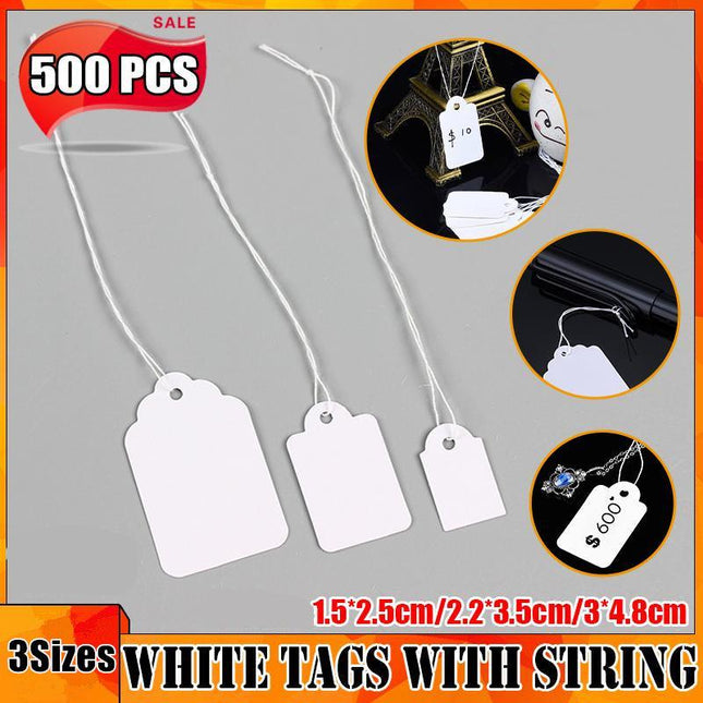 500PCS White Strung Tags Labels Retail Luggage Jewelry price tags with string - Aimall