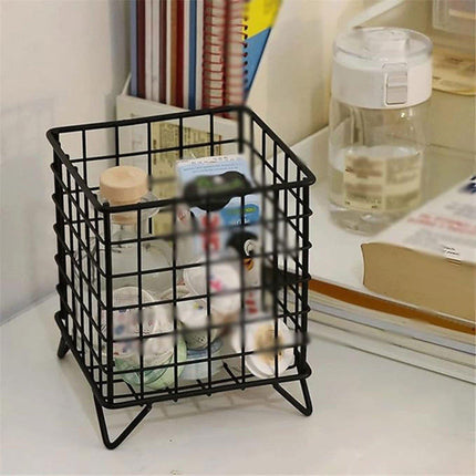 Large Wrought Iron Storage Basket Desktop Organizer Box for Dormitory Cosmetics