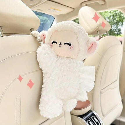 Car Tissue Box Multifunctional Hanging Drawer Box Cartoon Plush Sheep Design