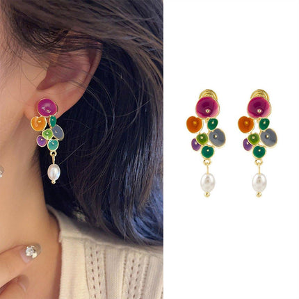 Vintage Long Pearl Coloured Earrings Elegant Matching Jewelry Women Fashion