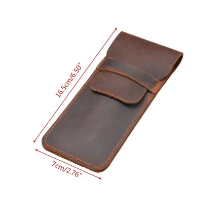 2PCS Vintage Handmade Genuine Leather Pencil Case Set Cowhide Protective Holder