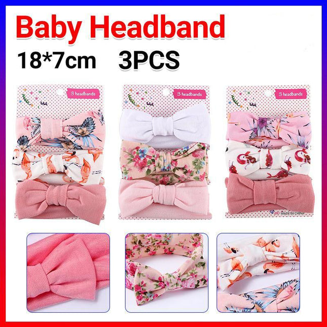 3PCS/Set Baby Girl Infant Toddler Headband Wrap Top Knot Soft Single Bow Turban - Aimall