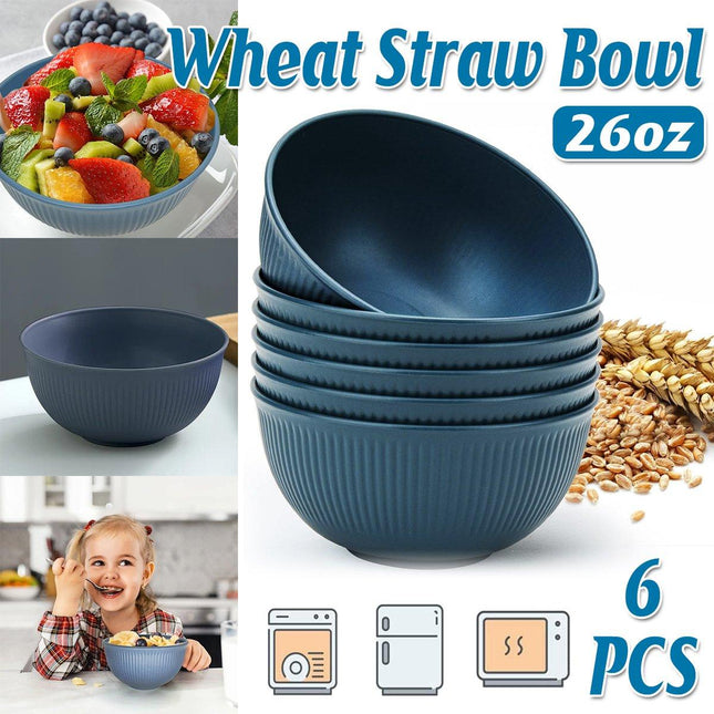 6pcs 26oz Wheat Straw Soup Bowl Set Home Kitchen Tableware Bowls