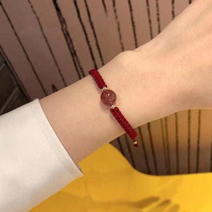 Crystal Peach Blossom Braided Rope Lucky Beads Bracelet Couples Women Men Gift - Aimall