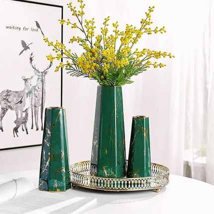 Marbled Ceramic Vase Simple Home Living Room Decor Flower Arrangement Piece