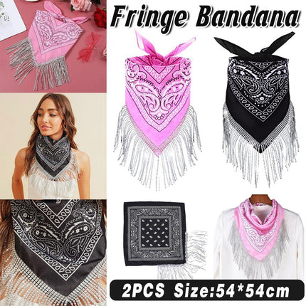 2pcs Fringe Bandana Hip Hop Scarf Stylish Head Wrap Neck Accessory for Men Women