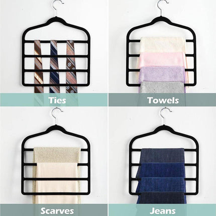 5PCS Multifunctional Non-slip Flocking Rack Multi-layer Hanger Wardrobe Storage