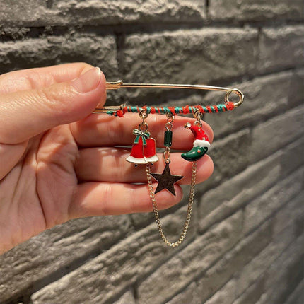 Holiday Festive Christmas Hat and Star Brooch Pin Jewelry Gift for Women Men