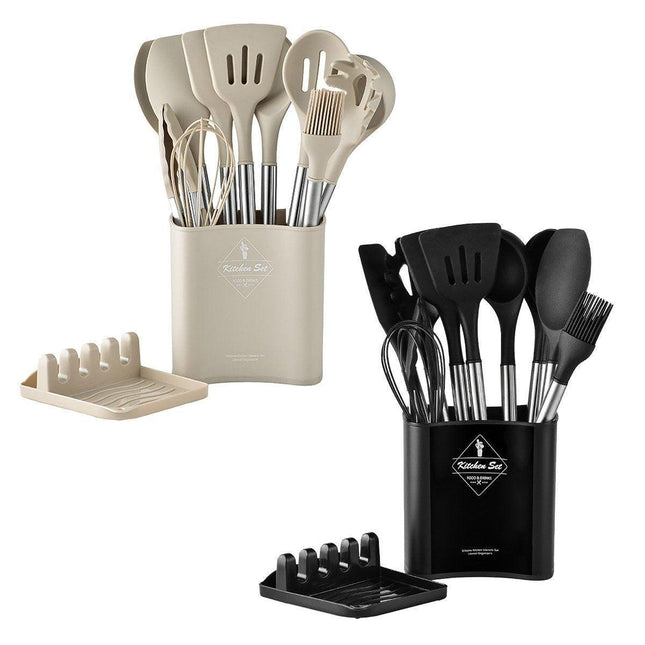 13PCS Silicone Kitchen Utensil Set Stainless Steel Handle Non-Stick Cooking Tool