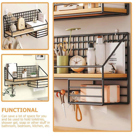 No-Punch Wall Mounted Iron Storage Rack Hanging Shelf for Home Organisation