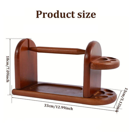 Wooden Yarn Spindle Holder with Scissors Organizer Solid Wood Knitting Tool Rack