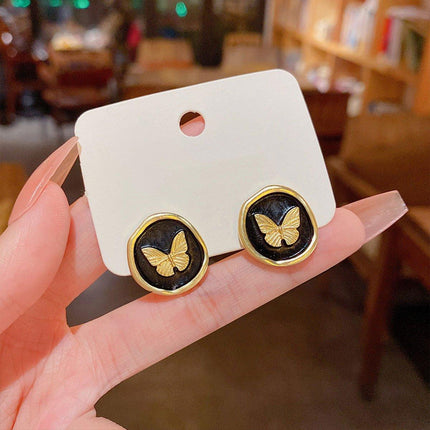 Vintage Black Stud Earrings Women Retro Style Dripping Oil Fashion Jewelry
