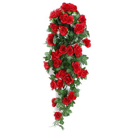 2PCS Artificial Rose Flower Garland Hanging Vine Home Wall Decor Fake Rattan