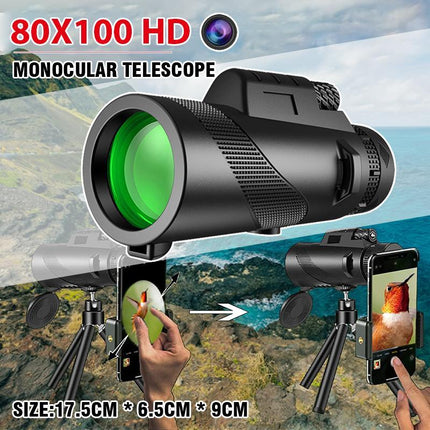 HD Portable Telescope Monocular For Travel Low Light Vision+ Phone Clip +Tripod Aimall