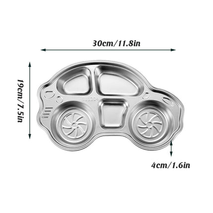 2pcs Cartoon Car Compartment Plate Stainless Steel Divided Food Tray with Sections