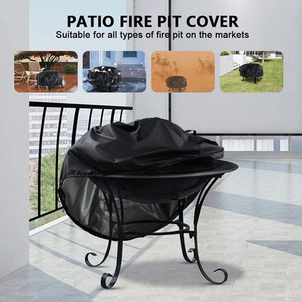 210D Outdoor Round Fire Pit Cover Garden BBQ Grill Bucket Pritector Waterproof - Aimall