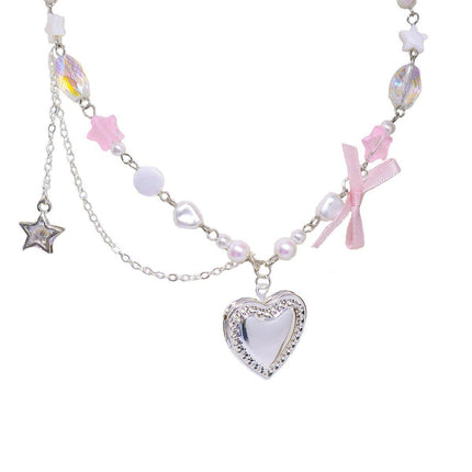 Pink Pentagram Love Pendant Necklace Sweet Jewellery Women Girls Cute Gift