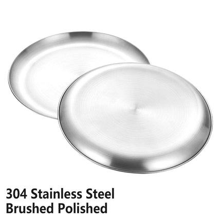 6pcs Stainless Steel Round Dinner Plate Tray Set for Home Kitchen Serving Plates