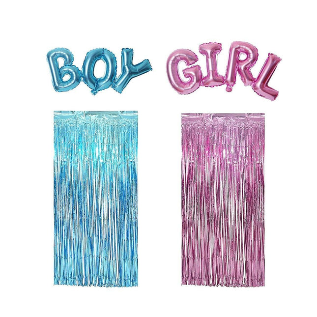 4PCS Baby Gender Reveal Balloons Silk Curtain Party Decor Boy Girl Supplies