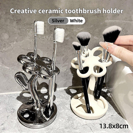 6 Slots Ceramic Toothbrush Holder Flower Shaped Makeup Brush Bathroom Shelf