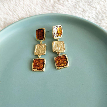 Vintage Brown Gold Dangle Earrings Women Girls Retro Bohemian Fashion