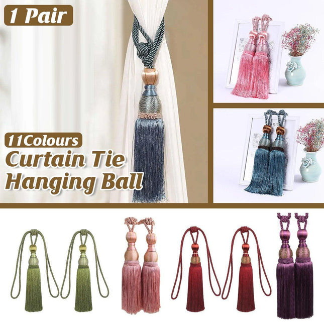1pair Curtain Tiebacks Hanging Balls Tassel Rope Decorative Curtain Holders