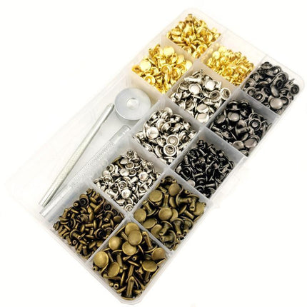Leather Rivets Tool Metal Stud Set Double Cap Fixing Belt Repair DIY Kit Craft - Aimall