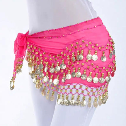 1X 3Rows Belly Dance Dancing Hip Scarf Belt Chain Skirt Golden Tone 98 Coin Bead - Aimall