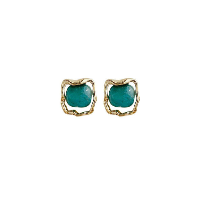 Elegant Blue Oil Drop Earrings Fashion Retro Geometric Irregular Silver Needle